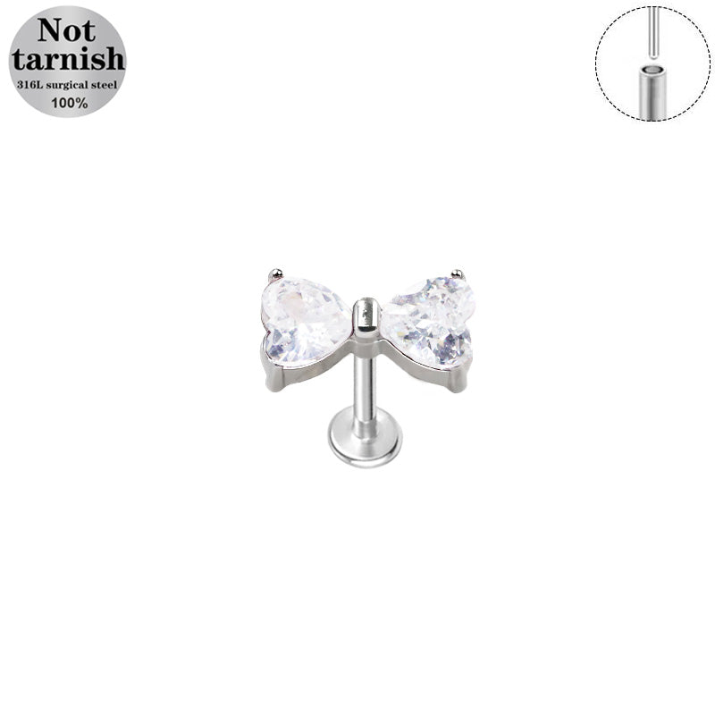 Three-dimensional Flowers Titanium Steel Lip Ring With Platinum Plating And Zircon Inlay, 1 PCS Package, Unisex