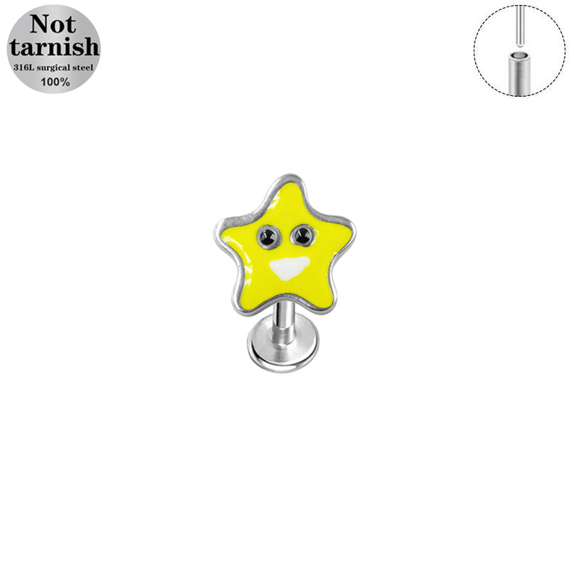 Three-dimensional Flowers Titanium Steel Lip Ring With Platinum Plating And Zircon Inlay, 1 PCS Package, Unisex