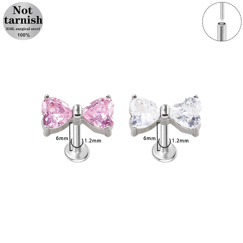 Three-dimensional Flowers Titanium Steel Lip Ring With Platinum Plating And Zircon Inlay, 1 PCS Package, Unisex