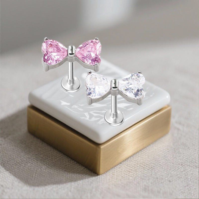 Three-dimensional Flowers Titanium Steel Lip Ring With Platinum Plating And Zircon Inlay, 1 PCS Package, Unisex