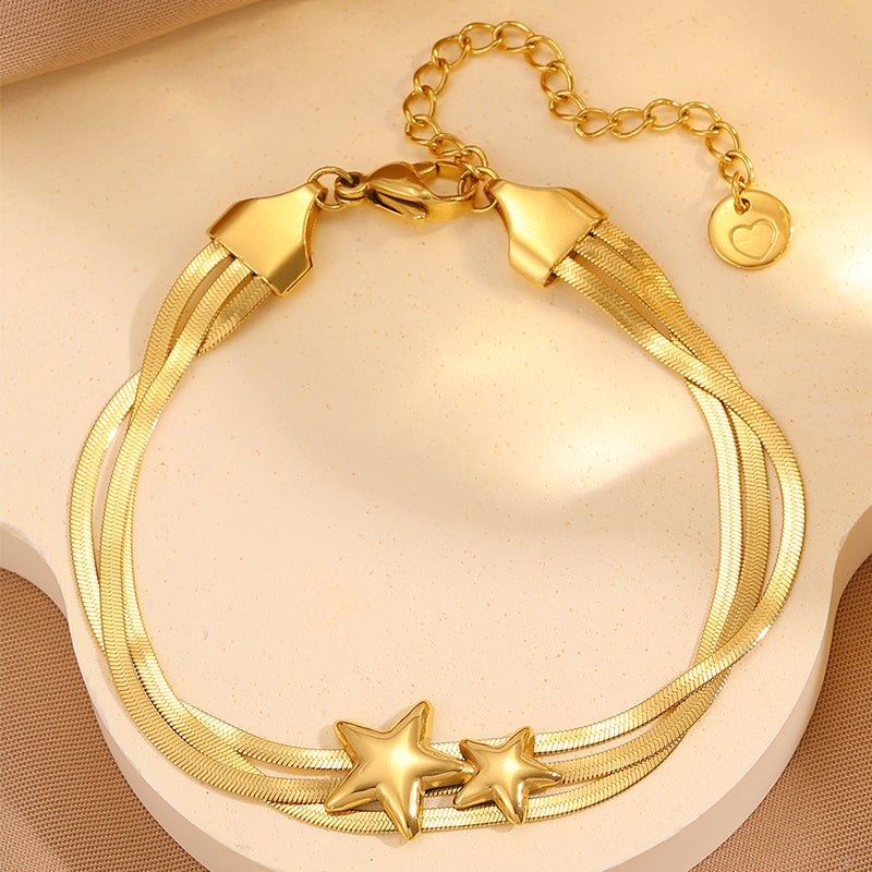 Roman Style Star Bracelet For Super Bowl Featuring 304 Stainless Steel With 18K Real Gold Plated And Stone-Free Inlay
