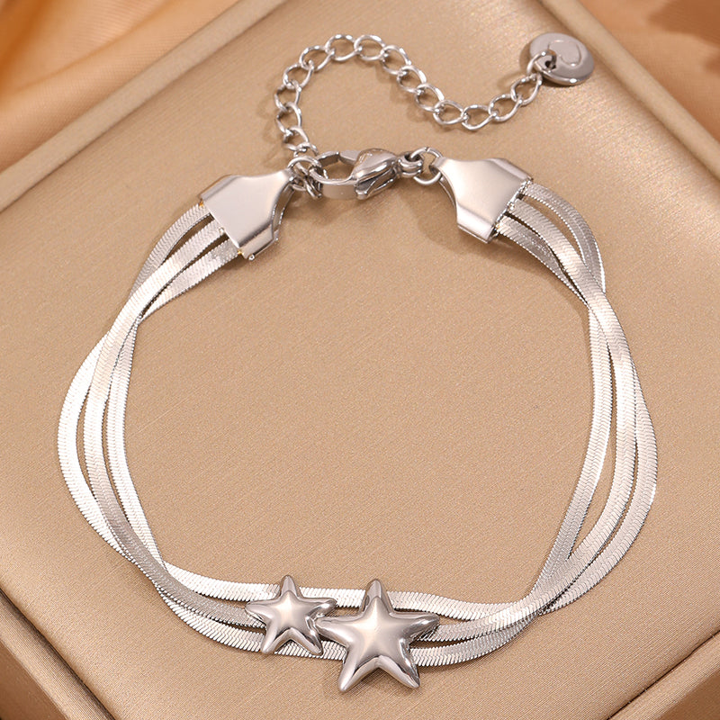 Roman Style Star Bracelet For Super Bowl Featuring 304 Stainless Steel With 18K Real Gold Plated And Stone-Free Inlay