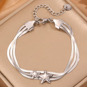Steel Color Three-Layer Blade Star Bracelet