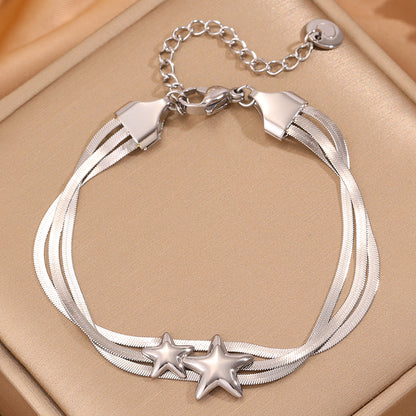 Roman Style Star Bracelet For Super Bowl Featuring 304 Stainless Steel With 18K Real Gold Plated And Stone-Free Inlay