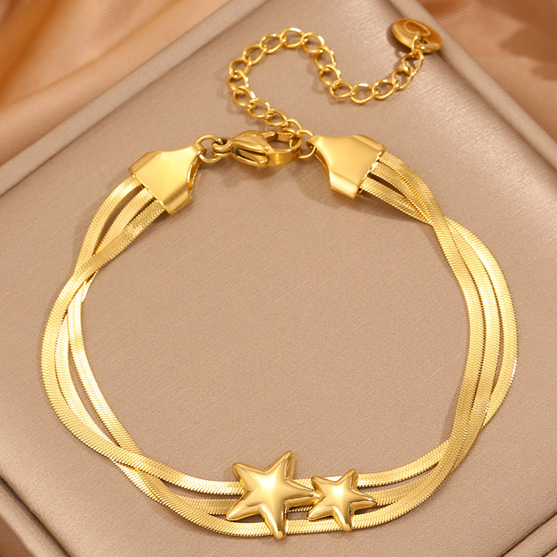 Roman Style Star Bracelet For Super Bowl Featuring 304 Stainless Steel With 18K Real Gold Plated And Stone-Free Inlay