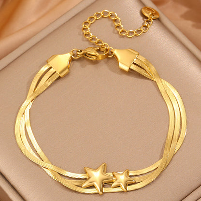 Roman Style Star Bracelet For Super Bowl Featuring 304 Stainless Steel With 18K Real Gold Plated And Stone-Free Inlay
