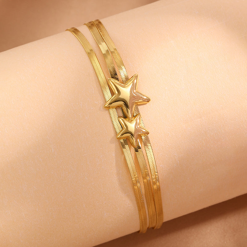 Roman Style Star Bracelet For Super Bowl Featuring 304 Stainless Steel With 18K Real Gold Plated And Stone-Free Inlay