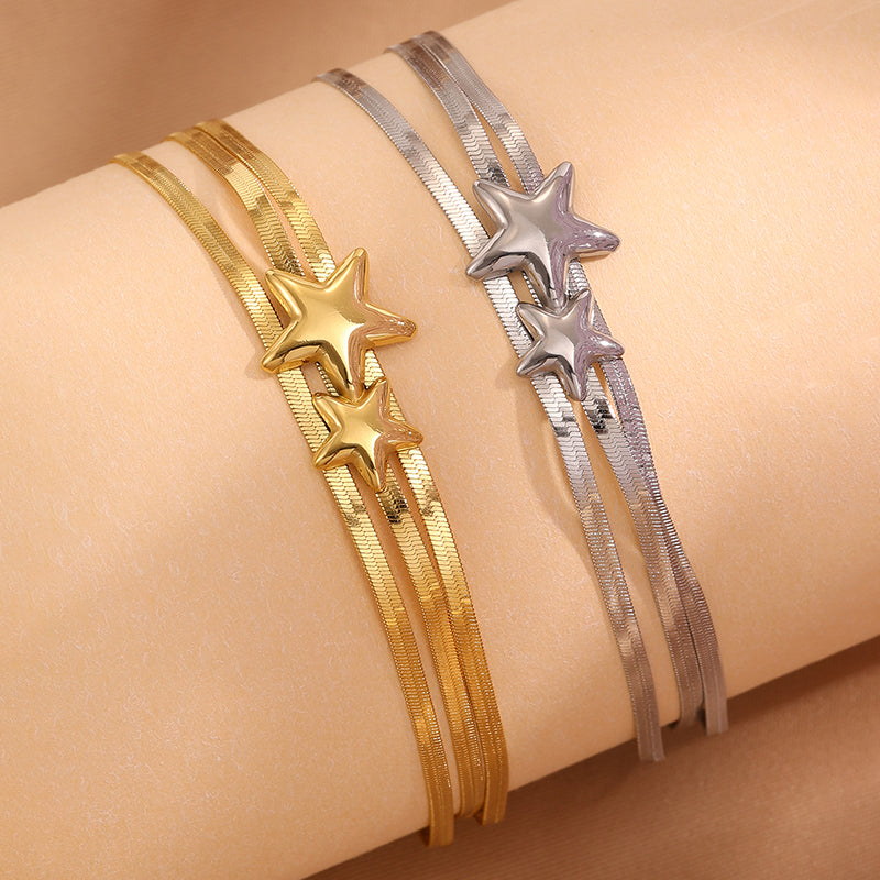 Roman Style Star Bracelet For Super Bowl Featuring 304 Stainless Steel With 18K Real Gold Plated And Stone-Free Inlay