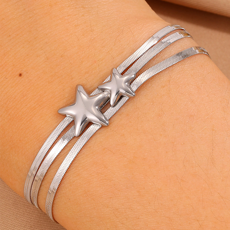Roman Style Star Bracelet For Super Bowl Featuring 304 Stainless Steel With 18K Real Gold Plated And Stone-Free Inlay