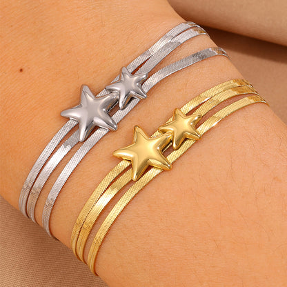 Roman Style Star Bracelet For Super Bowl Featuring 304 Stainless Steel With 18K Real Gold Plated And Stone-Free Inlay