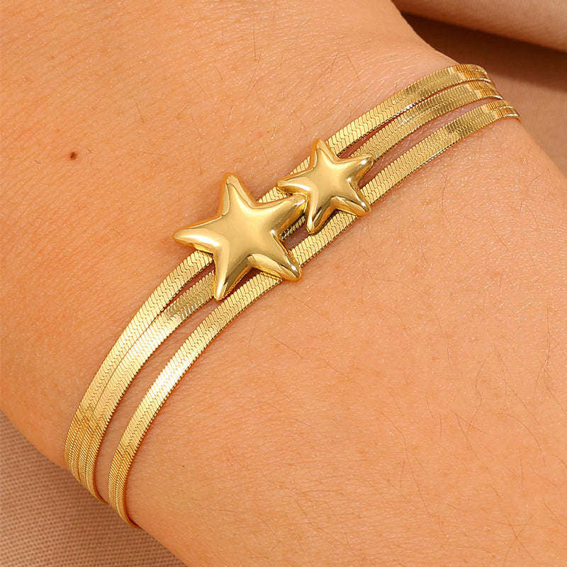 Roman Style Star Bracelet For Super Bowl Featuring 304 Stainless Steel With 18K Real Gold Plated And Stone-Free Inlay