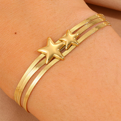 Roman Style Star Bracelet For Super Bowl Featuring 304 Stainless Steel With 18K Real Gold Plated And Stone-Free Inlay
