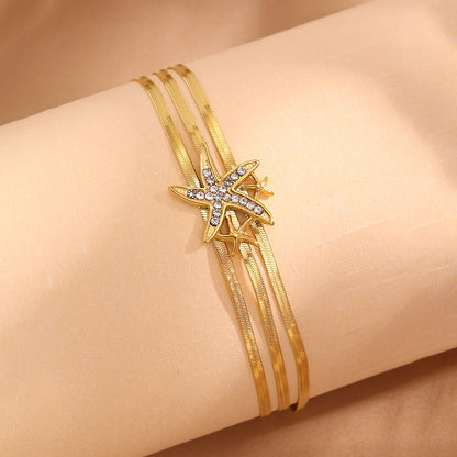 Starfish Bracelet For April Fools Featuring Style In 304 Stainless Steel With 18K Real Gold Plated And Stone-Free Inlay