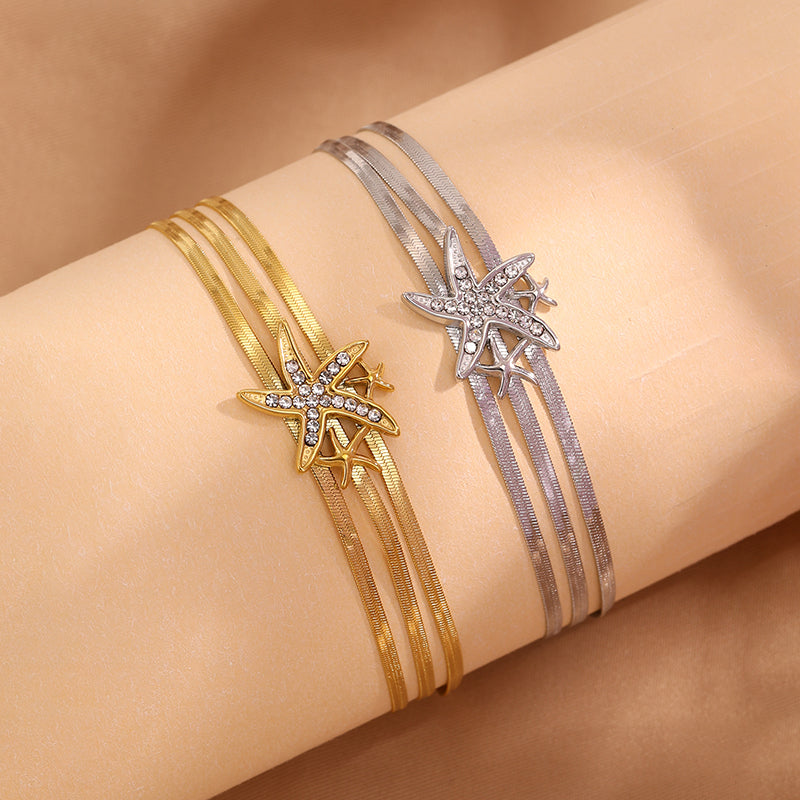 Starfish Bracelet For April Fools Featuring Style In 304 Stainless Steel With 18K Real Gold Plated And Stone-Free Inlay