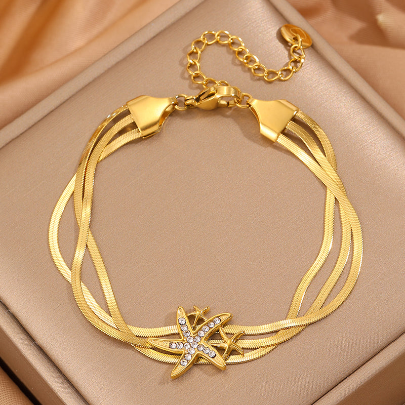 Starfish Bracelet For April Fools Featuring Style In 304 Stainless Steel With 18K Real Gold Plated And Stone-Free Inlay