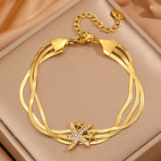 Gold Three-layer Blade Starfish Bracelet