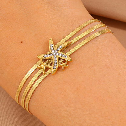 Starfish Bracelet For April Fools Featuring Style In 304 Stainless Steel With 18K Real Gold Plated And Stone-Free Inlay