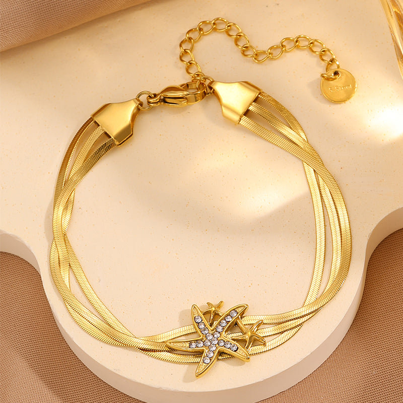 Starfish Bracelet For April Fools Featuring Style In 304 Stainless Steel With 18K Real Gold Plated And Stone-Free Inlay