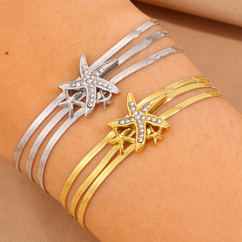 Starfish Bracelet For April Fools Featuring Style In 304 Stainless Steel With 18K Real Gold Plated And Stone-Free Inlay