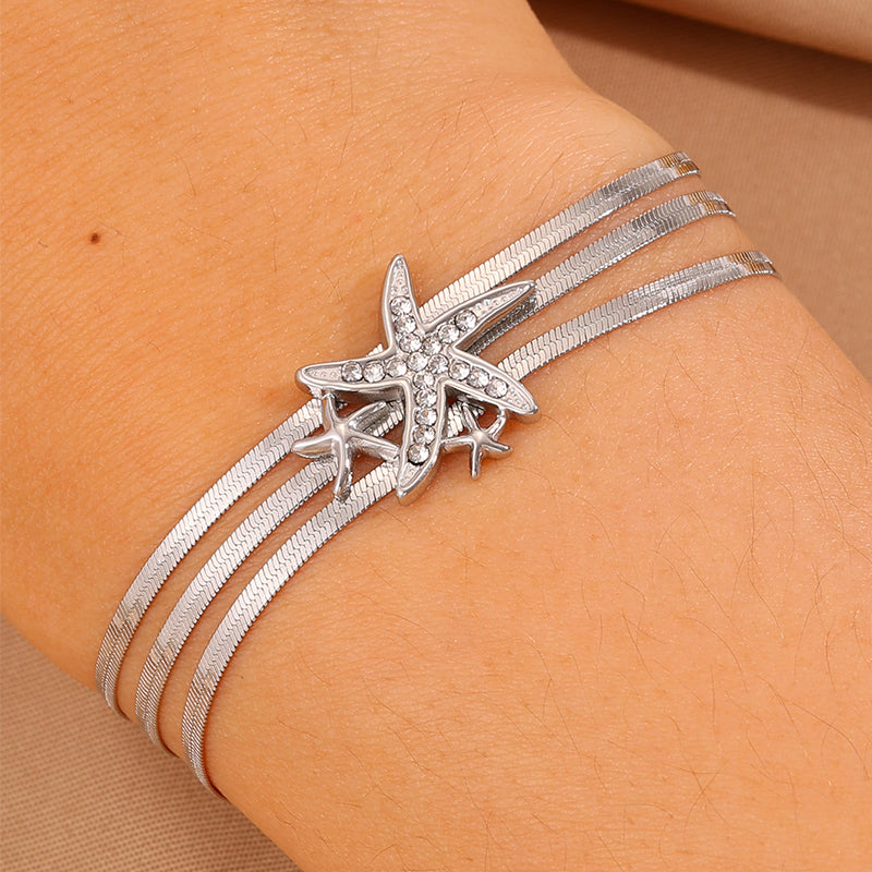 Starfish Bracelet For April Fools Featuring Style In 304 Stainless Steel With 18K Real Gold Plated And Stone-Free Inlay
