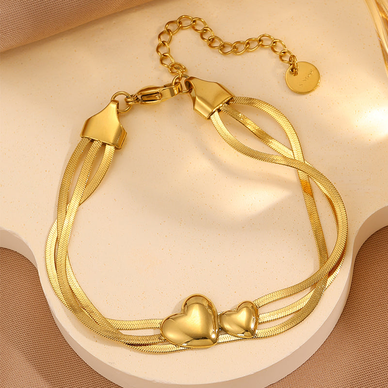 Heart Shape Couple Bracelets For Super Bowl Featuring 304 Stainless Steel With 18K Real Gold Plated And Stone-Free Inlay
