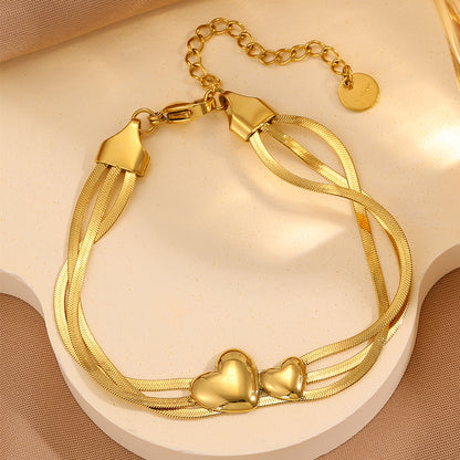Heart Shape Couple Bracelets For Super Bowl Featuring 304 Stainless Steel With 18K Real Gold Plated And Stone-Free Inlay