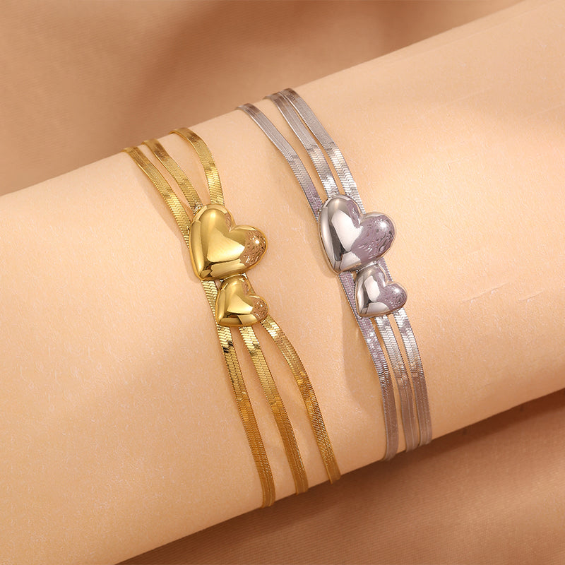 Heart Shape Couple Bracelets For Super Bowl Featuring 304 Stainless Steel With 18K Real Gold Plated And Stone-Free Inlay