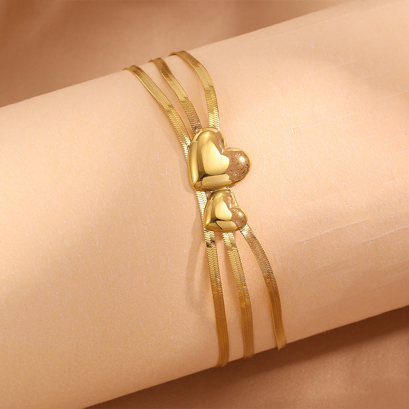 Heart Shape Couple Bracelets For Super Bowl Featuring 304 Stainless Steel With 18K Real Gold Plated And Stone-Free Inlay