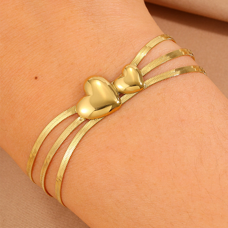 Heart Shape Couple Bracelets For Super Bowl Featuring 304 Stainless Steel With 18K Real Gold Plated And Stone-Free Inlay