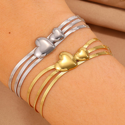 Heart Shape Couple Bracelets For Super Bowl Featuring 304 Stainless Steel With 18K Real Gold Plated And Stone-Free Inlay