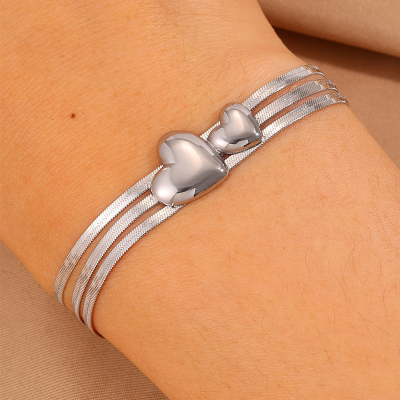 Heart Shape Couple Bracelets For Super Bowl Featuring 304 Stainless Steel With 18K Real Gold Plated And Stone-Free Inlay