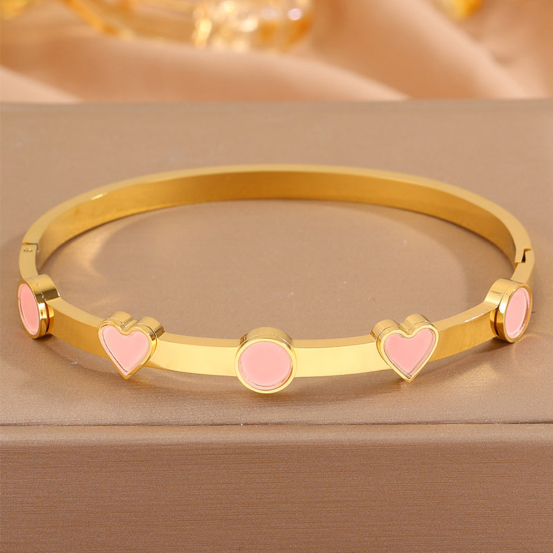 Heart Shape Rock Style Bangle For Super Bowl Featuring 304 Stainless Steel With 18K Real Gold Plated And Stone-Free Inlay