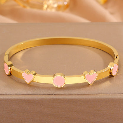Heart Shape Rock Style Bangle For Super Bowl Featuring 304 Stainless Steel With 18K Real Gold Plated And Stone-Free Inlay