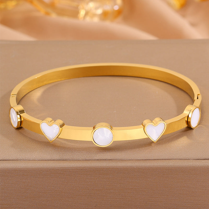 Heart Shape Rock Style Bangle For Super Bowl Featuring 304 Stainless Steel With 18K Real Gold Plated And Stone-Free Inlay