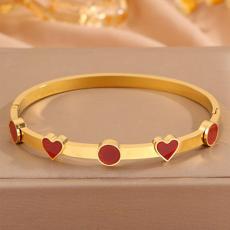 Heart Shape Rock Style Bangle For Super Bowl Featuring 304 Stainless Steel With 18K Real Gold Plated And Stone-Free Inlay