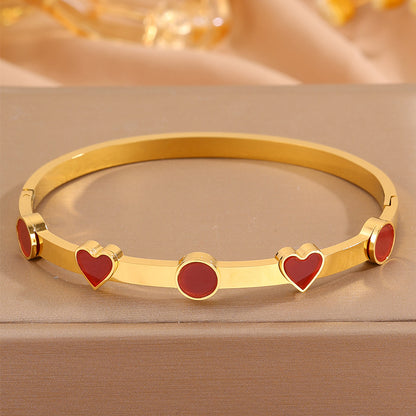 Heart Shape Rock Style Bangle For Super Bowl Featuring 304 Stainless Steel With 18K Real Gold Plated And Stone-Free Inlay