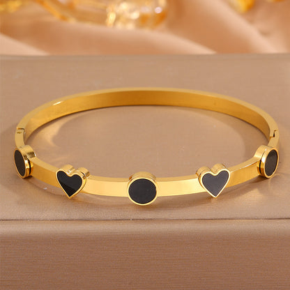 Heart Shape Rock Style Bangle For Super Bowl Featuring 304 Stainless Steel With 18K Real Gold Plated And Stone-Free Inlay