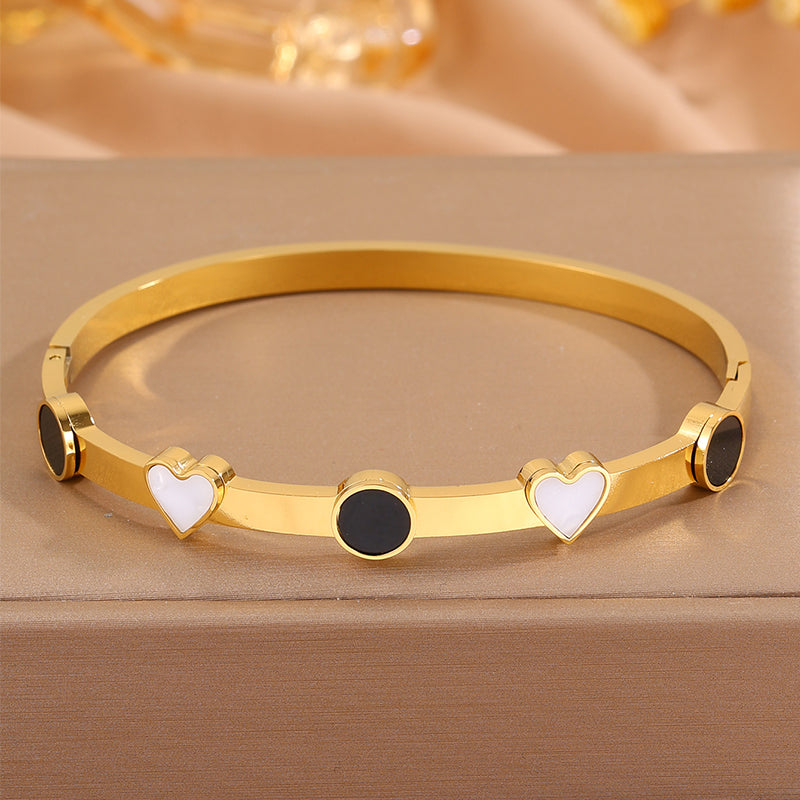 Heart Shape Rock Style Bangle For Super Bowl Featuring 304 Stainless Steel With 18K Real Gold Plated And Stone-Free Inlay