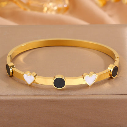 Heart Shape Rock Style Bangle For Super Bowl Featuring 304 Stainless Steel With 18K Real Gold Plated And Stone-Free Inlay