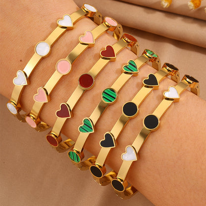 Heart Shape Rock Style Bangle For Super Bowl Featuring 304 Stainless Steel With 18K Real Gold Plated And Stone-Free Inlay