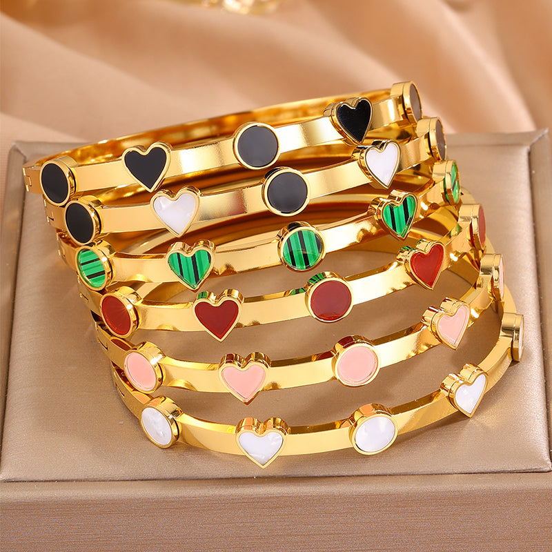 Heart Shape Rock Style Bangle For Super Bowl Featuring 304 Stainless Steel With 18K Real Gold Plated And Stone-Free Inlay