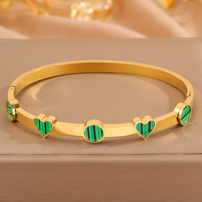 Heart Shape Rock Style Bangle For Super Bowl Featuring 304 Stainless Steel With 18K Real Gold Plated And Stone-Free Inlay