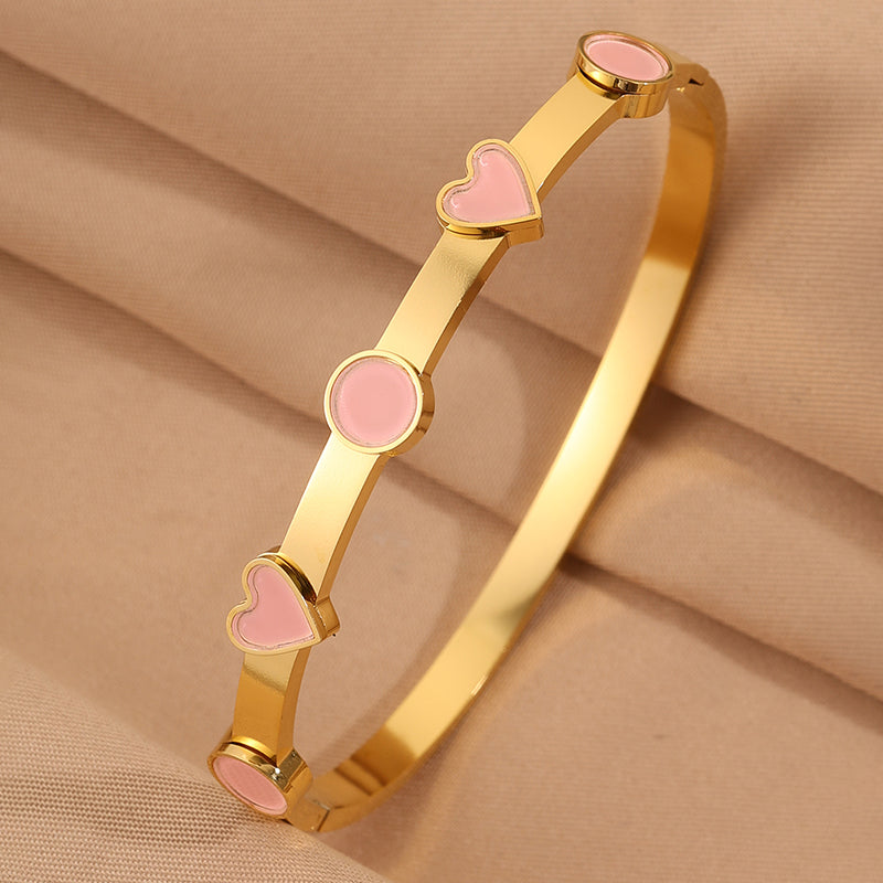 Heart Shape Rock Style Bangle For Super Bowl Featuring 304 Stainless Steel With 18K Real Gold Plated And Stone-Free Inlay