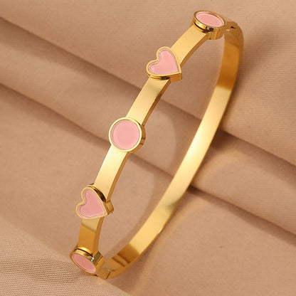 Heart Shape Rock Style Bangle For Super Bowl Featuring 304 Stainless Steel With 18K Real Gold Plated And Stone-Free Inlay