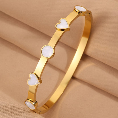 Heart Shape Rock Style Bangle For Super Bowl Featuring 304 Stainless Steel With 18K Real Gold Plated And Stone-Free Inlay