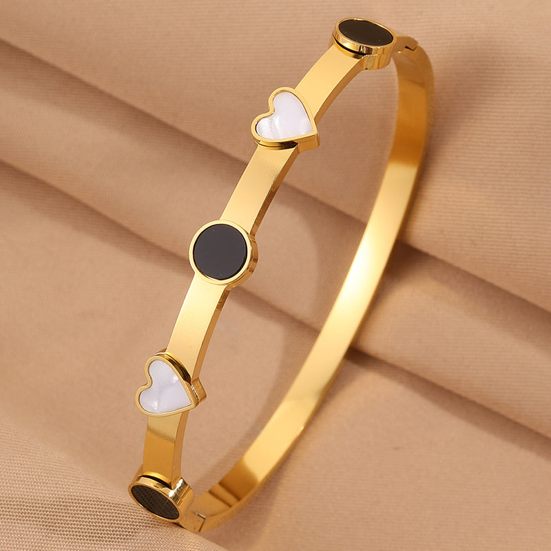 Heart Shape Rock Style Bangle For Super Bowl Featuring 304 Stainless Steel With 18K Real Gold Plated And Stone-Free Inlay