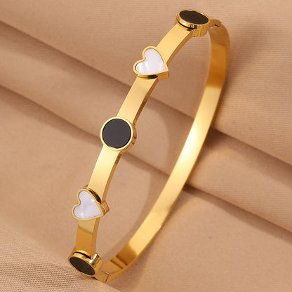 Heart Shape Rock Style Bangle For Super Bowl Featuring 304 Stainless Steel With 18K Real Gold Plated And Stone-Free Inlay