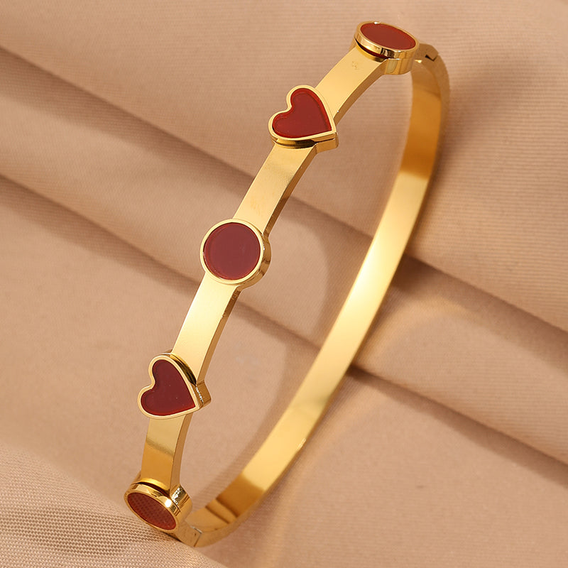Heart Shape Rock Style Bangle For Super Bowl Featuring 304 Stainless Steel With 18K Real Gold Plated And Stone-Free Inlay