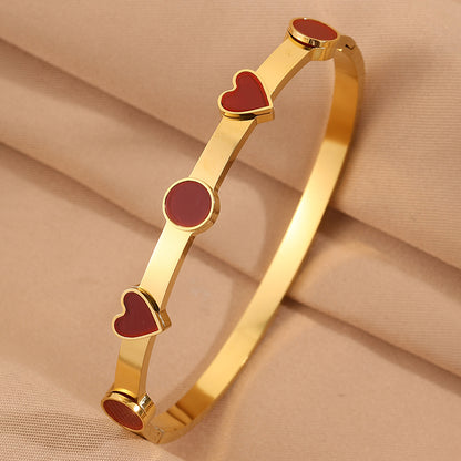 Heart Shape Rock Style Bangle For Super Bowl Featuring 304 Stainless Steel With 18K Real Gold Plated And Stone-Free Inlay