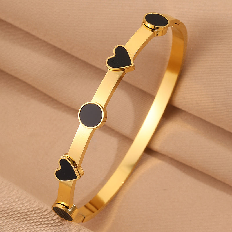 Heart Shape Rock Style Bangle For Super Bowl Featuring 304 Stainless Steel With 18K Real Gold Plated And Stone-Free Inlay